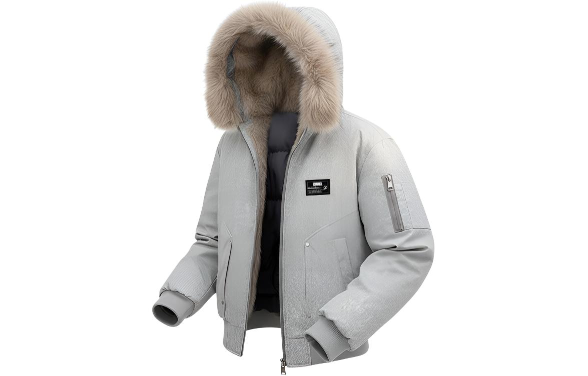 

Пуховик Unisex с меховым воротником утепленный ZIAREL, белый серый