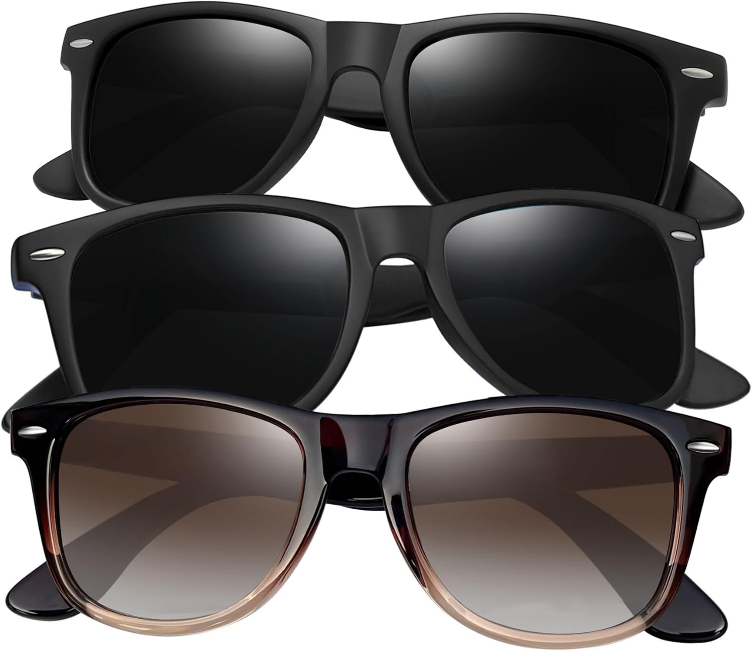 

Набор из 3 квадратных солнцезащитных очков Joopin с поляризацией и защитой от УФ-излучения. Модные солнцезащитные очки для женщин и мужчин, H05-black + Black + Gradient Brown