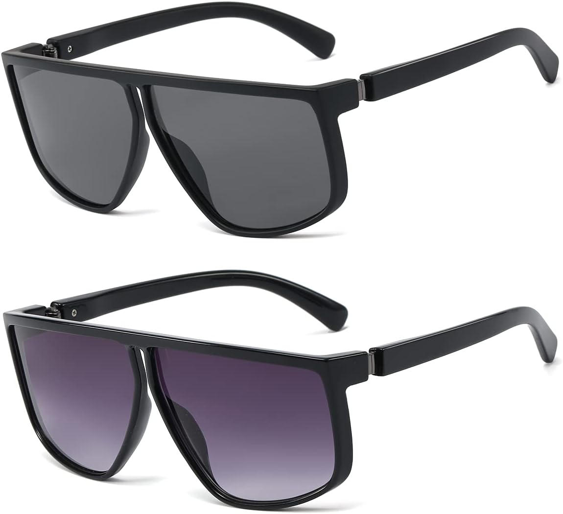 

Классические винтажные квадратные солнцезащитные очки-авиаторы FSK для женщин и мужчин, большая оправа, ретро-стиль 70-х годов, 2 Pack / Grey Lens + Grey Gradient Lens