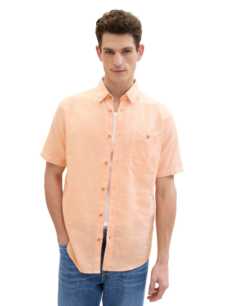 

Рубашка TOM TAILOR с короткими рукавами и этикеткой с логотипом, цвет Washed Orange Chambray