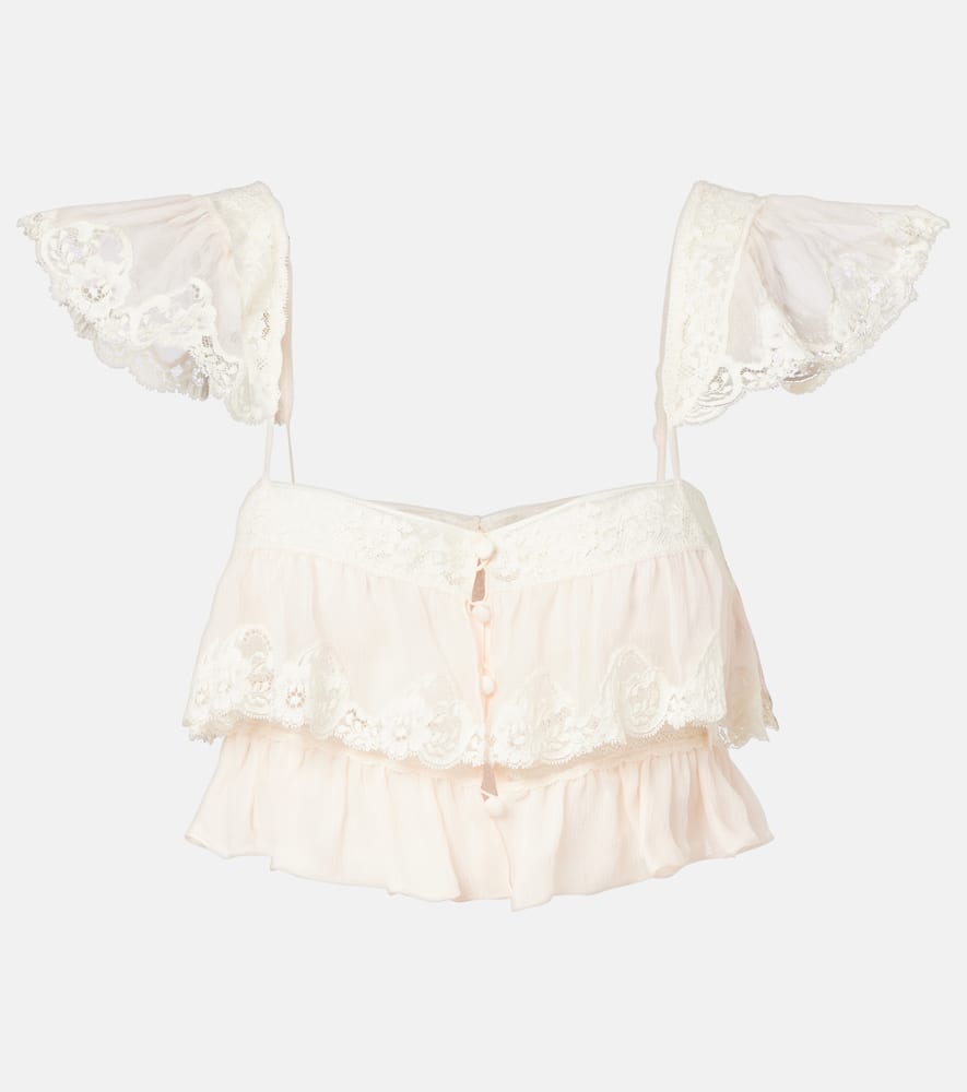 

Бюстгальтер-топ из шелкового муслина с кружевной отделкой Chloé, Powdery Pink