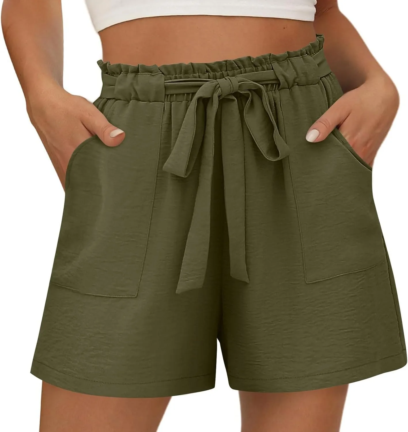 

Женские шорты с рюшами на резинке и карманами