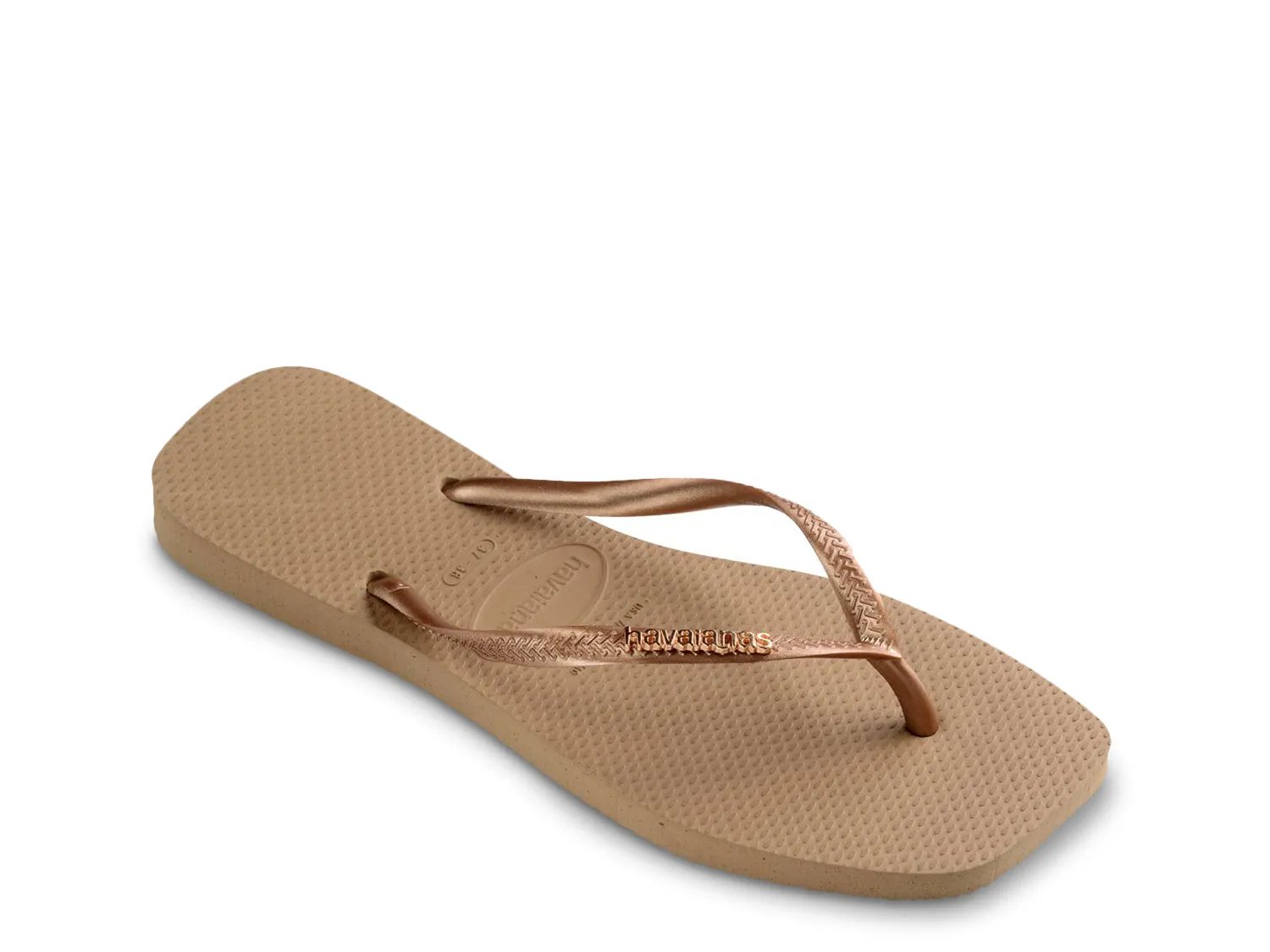 Сандалии Havaianas Slim Square Logo Metallic Flip Flop - Women's, Rose Gold Metallic