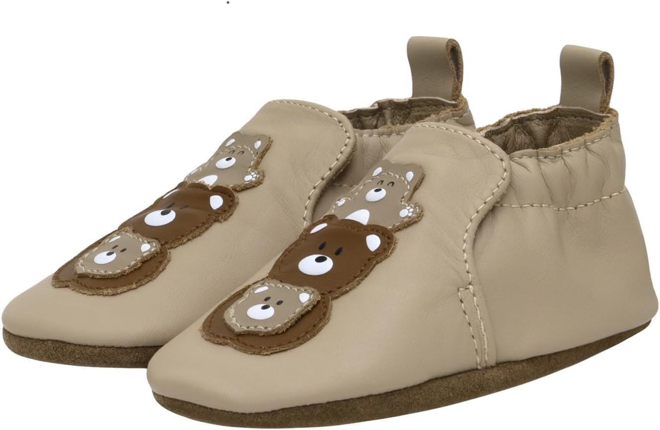 

Пинетки Robeez для мальчиков и мягкие обувь с противоскользящей подошвой для кроватки, тапочки-мокасины для младенцев и малышей, 0-24 месяца, Bear Hugs Brown Leather