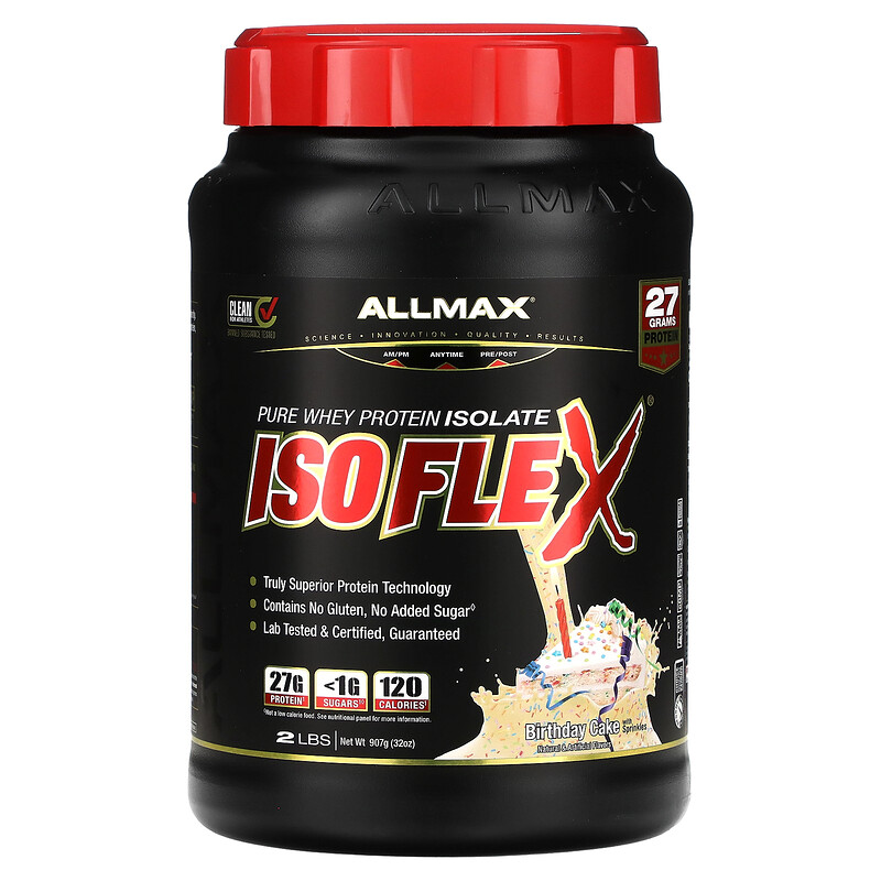 

ALLMAX, ISOFLEX, чистый изолят сывороточного протеина, праздничный торт с посыпкой, 907 г (2 фунта)
