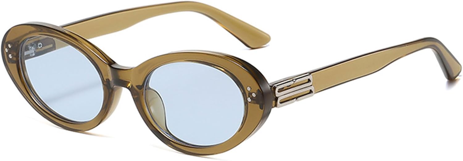 

Ретро-солнцезащитные очки овальной формы «кошачий глаз» для женщин и мужчин, без поляризации, узкие, круглые, модные, для активного отдыха ALKAHE, Transparent Green Frame Blue Lens