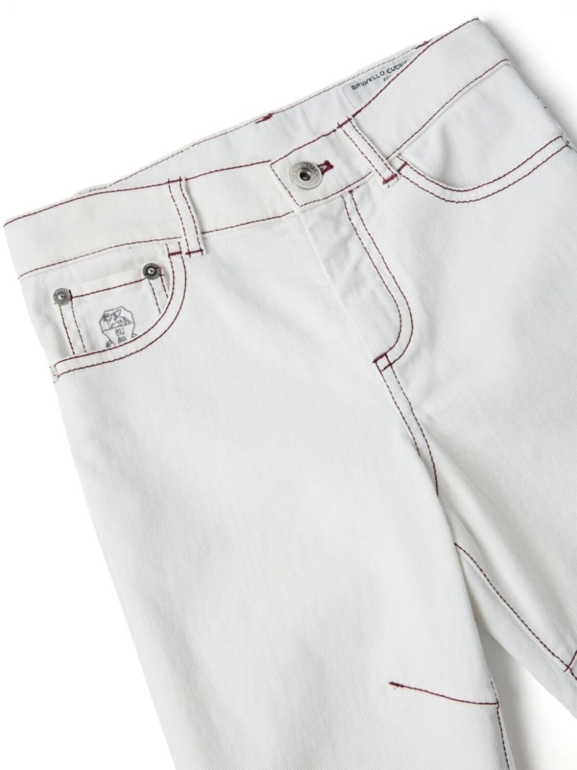 Brunello Cucinelli Kids джинсы прямого кроя с декоративной строчкой, белый — фото 3