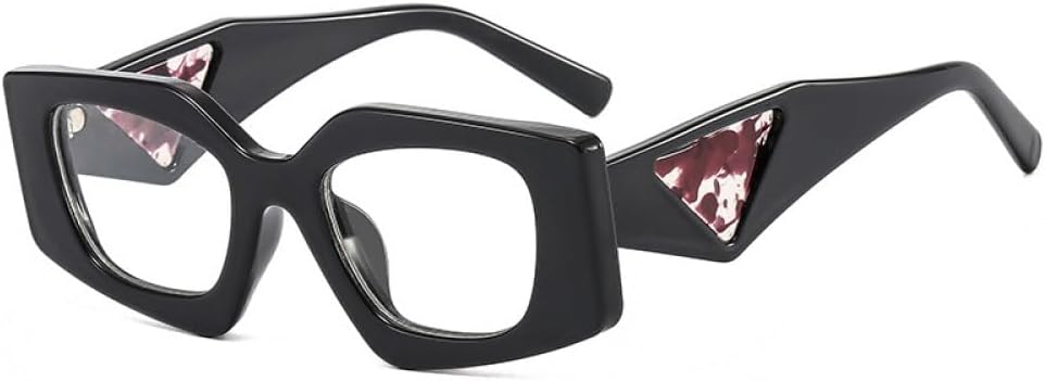 

LVTFCO Популярные модные солнцезащитные очки «кошачий глаз» с многоугольными линзами, женские, в стиле ретро, ​​с прозрачной оправой и защитой от УФ-излучения UV400, мужские, Black Clear