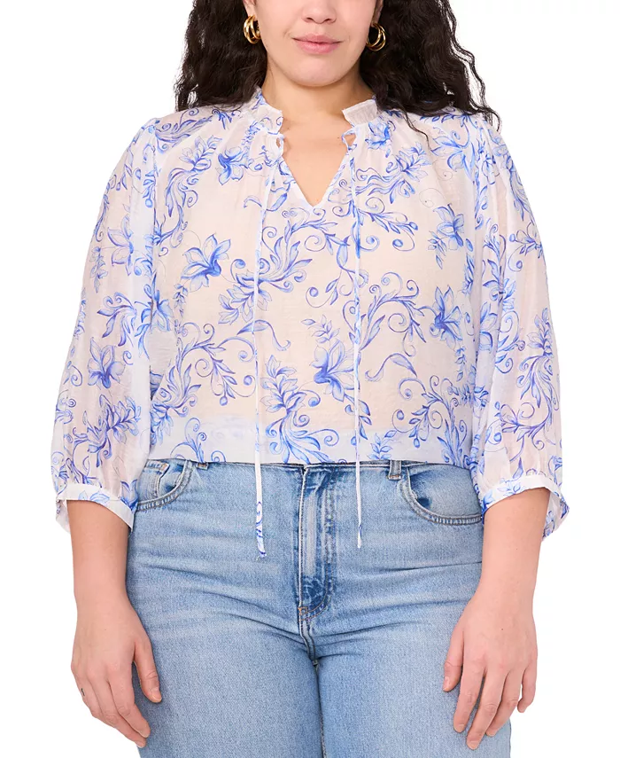

Блузка с разрезным воротником и рукавом 3/4, plus size Vince Camuto, белый
