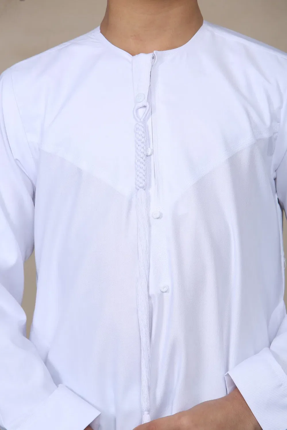 Arabic Thobes Детская белая блузка для мальчиков, эмиратская джубба, исламская одежда, кафтан, праздничный шнурок с кисточками — фото 2