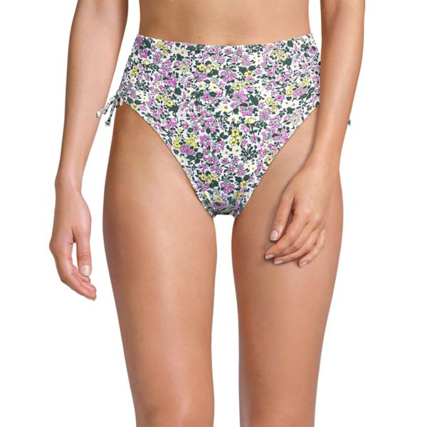 

Женские бикини-трусы с высокой посадкой и регулировкой Lands' End, цвет white ditsy floral