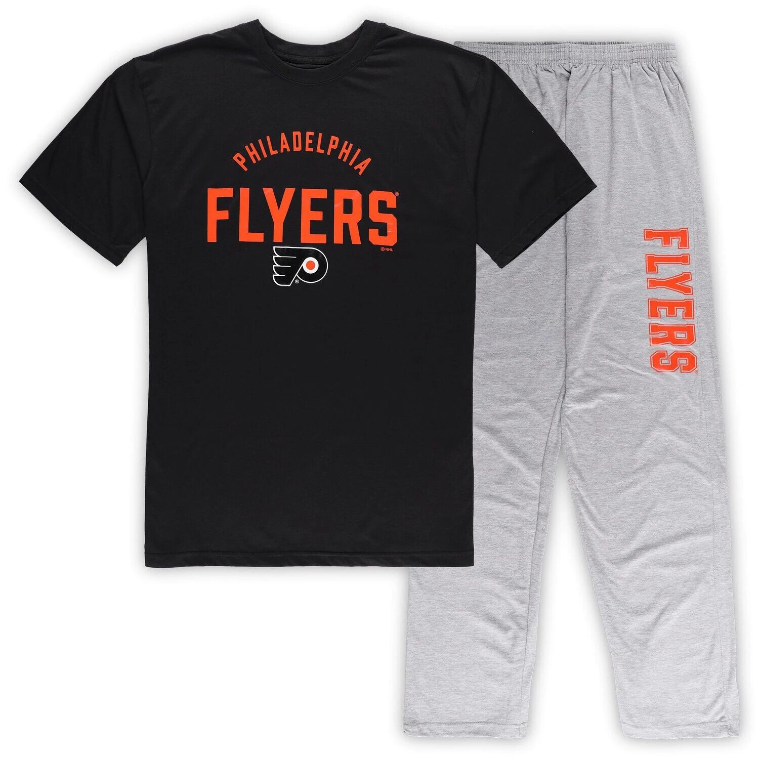 

Мужской комплект для отдыха с футболкой и брюками Philadelphia Flyers черного/серого цвета Хизер Big & Tall