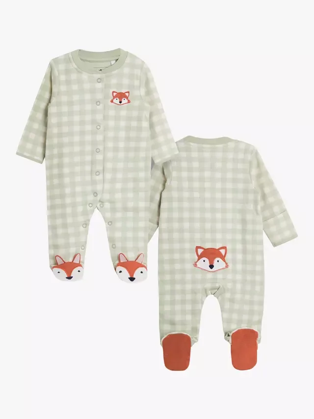 Детский комбинезончик для сна Baby Fox с аппликацией, застежкой-молнией и закрытыми ножками, зеленый JoJo Maman Bébé — фото 4