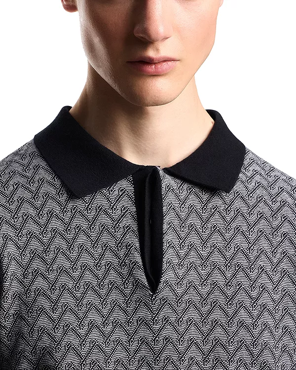 Поло-Свитер с коротким рукавом и шевронным узором, стандартного кроя. Emporio Armani, синий — фото 4