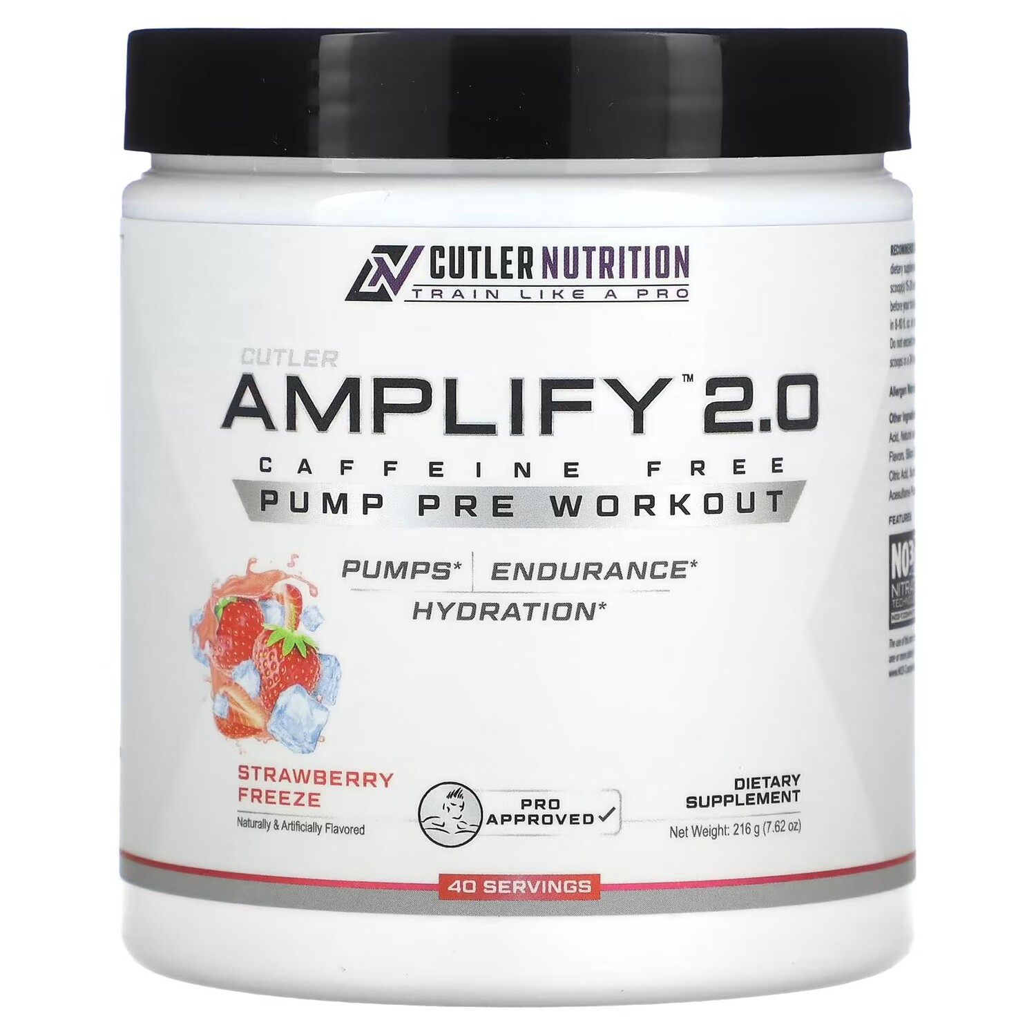 

Amplify 2.0, Pump Pre Workout, без кофеина, замороженная клубника, 7,62 унции (216 г) Cutler Nutrition