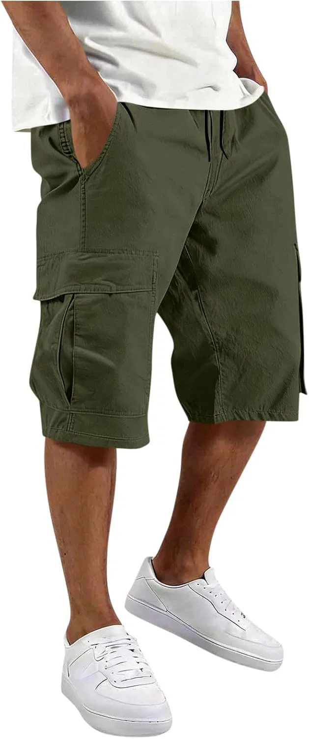 Шорты карго для мужчин, свободная посадка, с множеством карманов, Army Green