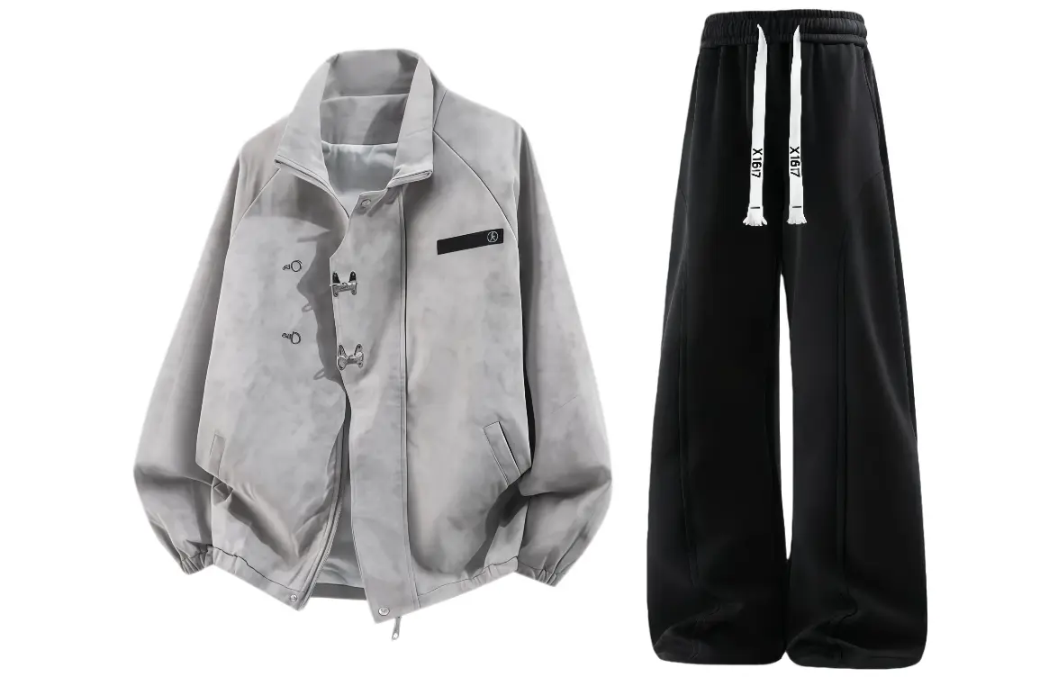 

Повседневная спортивная одежда Unisex с воротником стойкой умеренная X1617, серый puffer jacket+черный fleece-lined pants