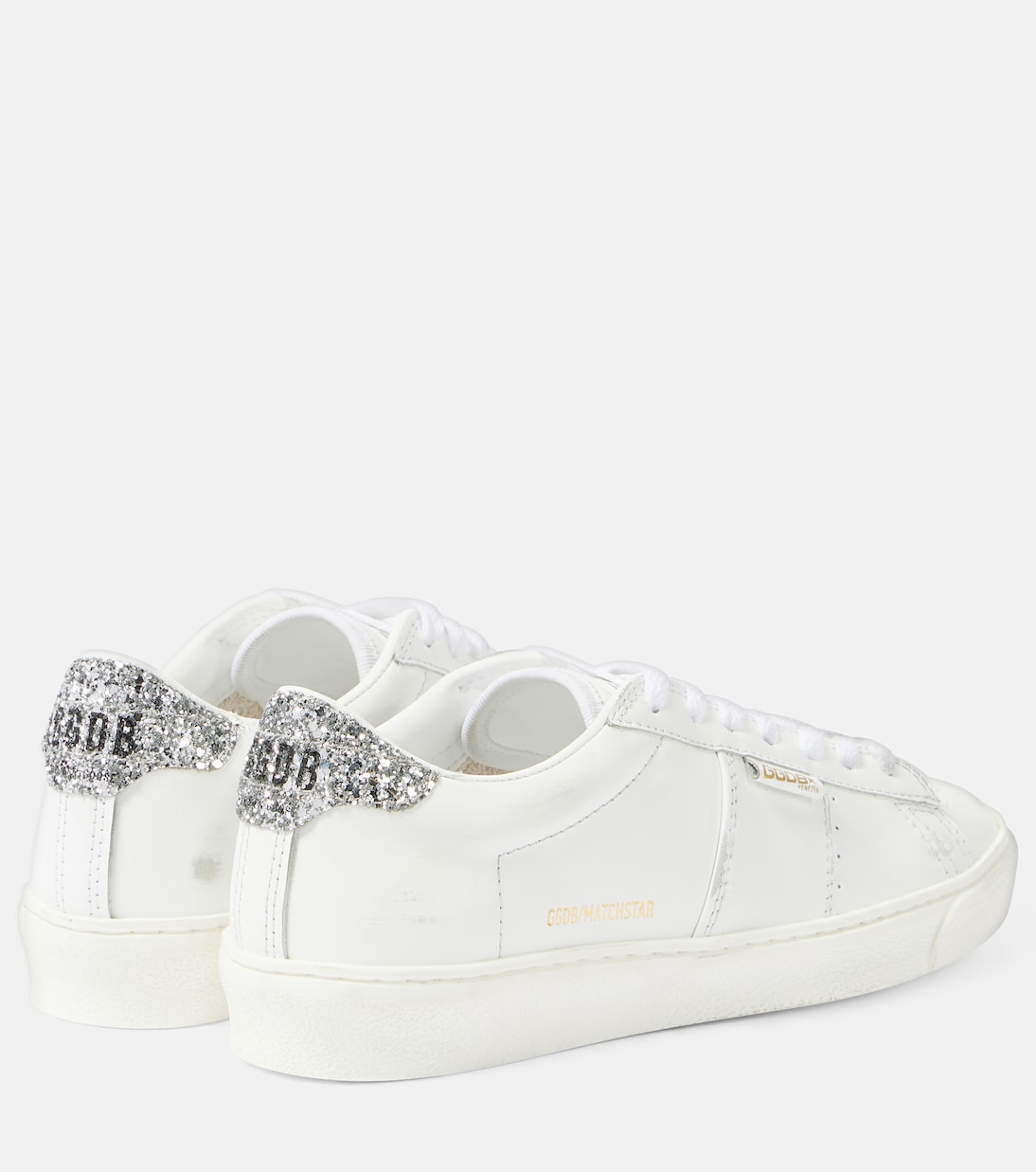 Кроссовки Matchstar из блестящей кожи с глиттером Golden Goose, Optic White/Silver — фото 3