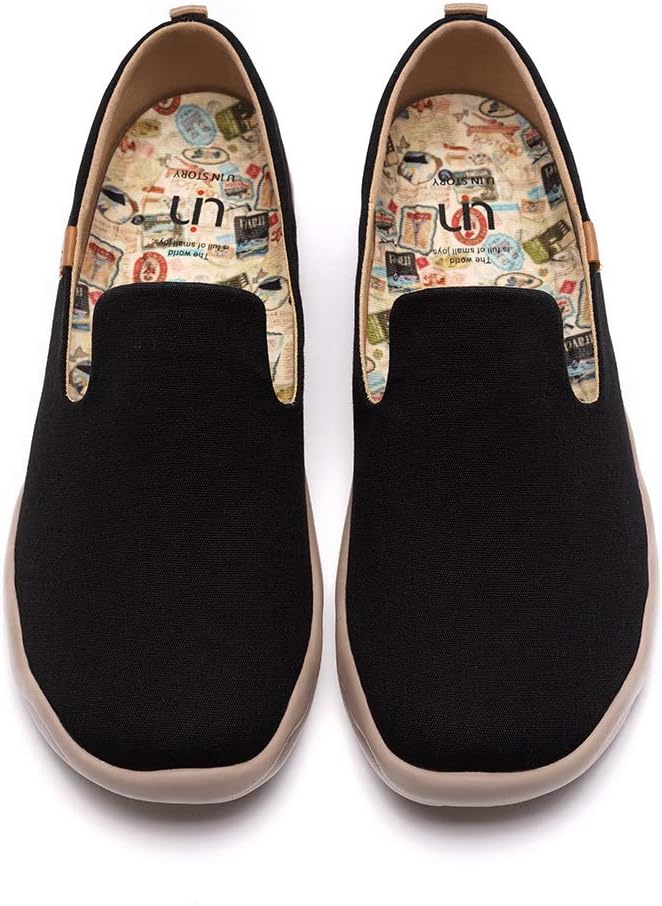 

Мужские слипоны UIN, цветные лоферы, легкие кроссовки из канваса, прогулочная повседневная обувь с художественной росписью для путешествий, черный