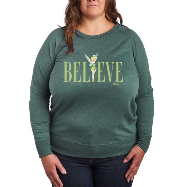 

Футболка с длинным рукавом Tinker Bell plus size Believe из французского футера Disney, зеленый