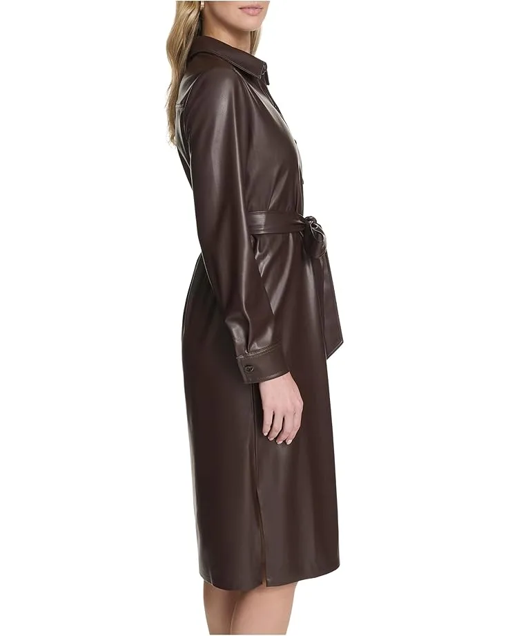 Платье Calvin Klein PU Leather Shirtdress, Coffee Bean — фото 3