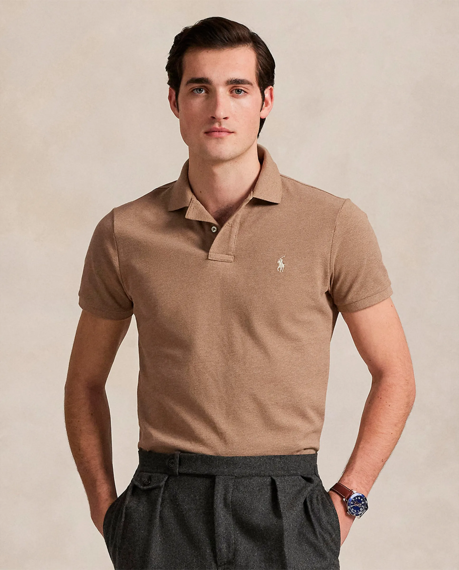 

Мужская поло из пике облегающего кроя Polo Ralph Lauren, бежевый