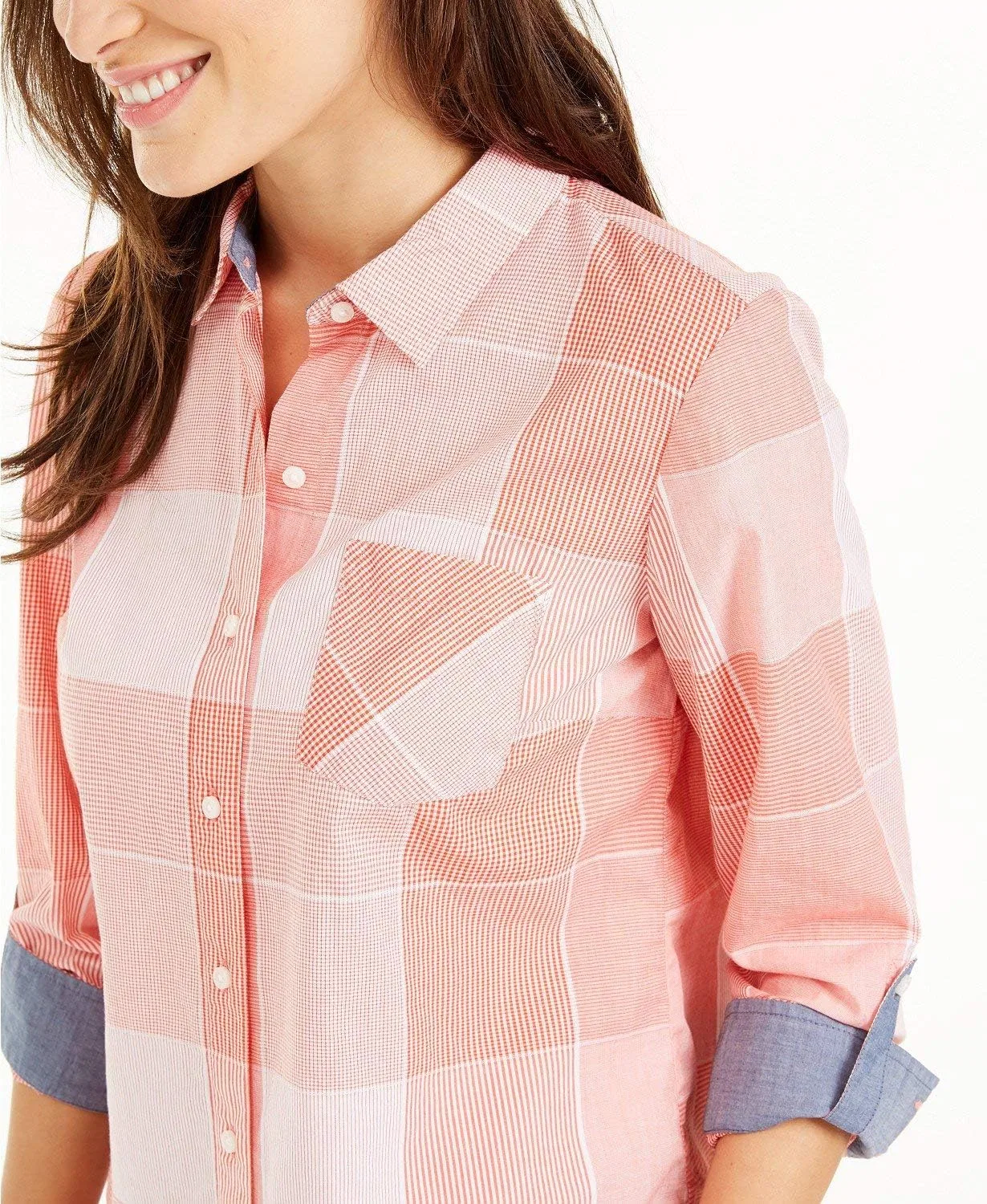 Блуза с длинным рукавом Roll Tab Button Down, Tommy Hilfiger, Flame Multi — фото 4