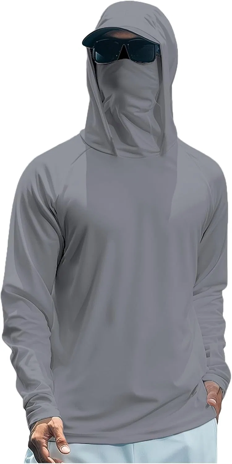 Футболка с защитой от солнца UPF 50+ с капюшоном и маской, Generic, B03 Gray