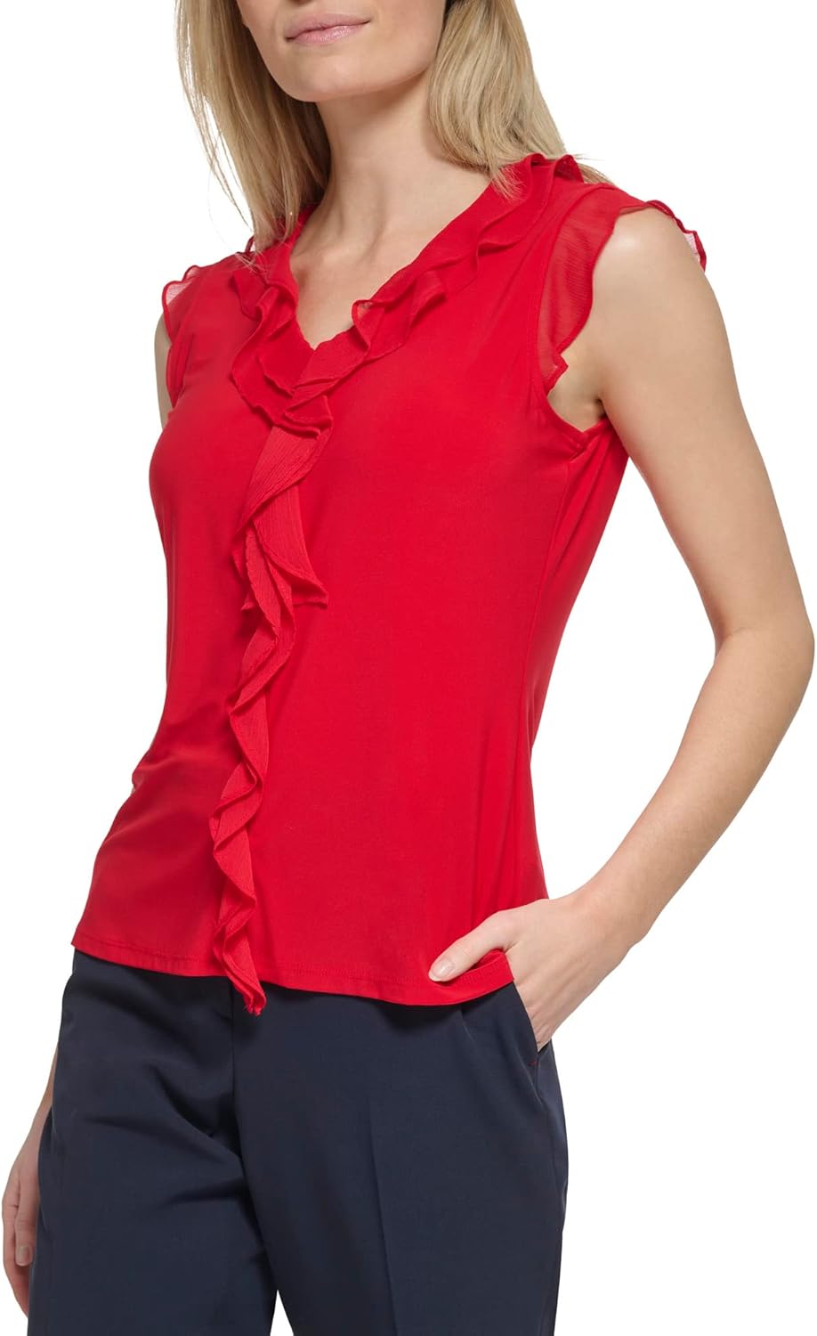 

Женская блузка без рукавов Tommy Hilfiger с рюшами спереди из микс-медиа, Scarlet