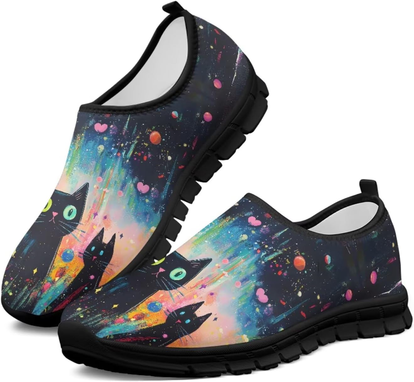 

Мужские слипоны Hsaiyjsp с принтом кошки, повседневные лоферы, обувь без шнурков, кроссовки для бега, дышащие кроссовки, Trippy Black Cat Heart