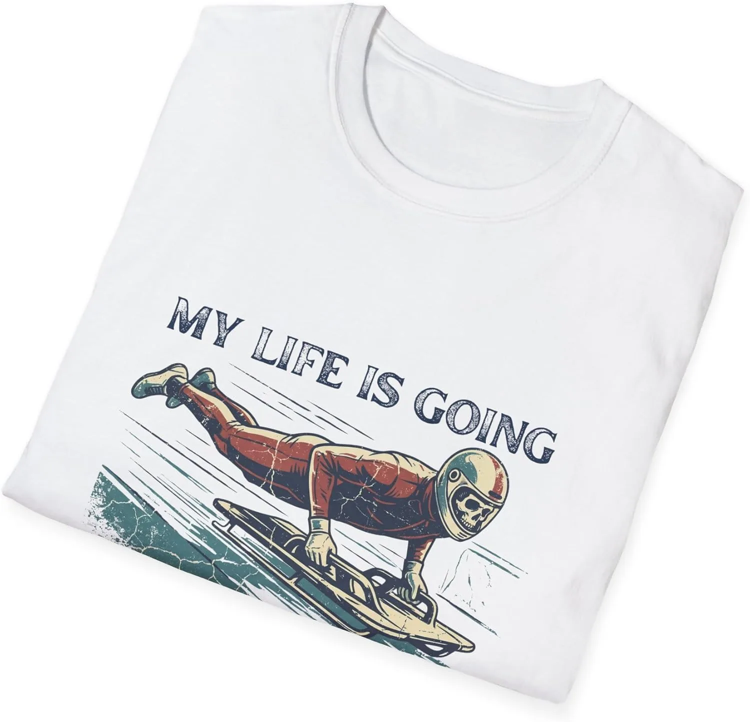 Мужская футболка Skeleton Racer My Life is Going Downhill Fast с винтажным принтом - мягкий хлопковый лонгслив для зимних видов спорта GENERIC, белый — фото 4