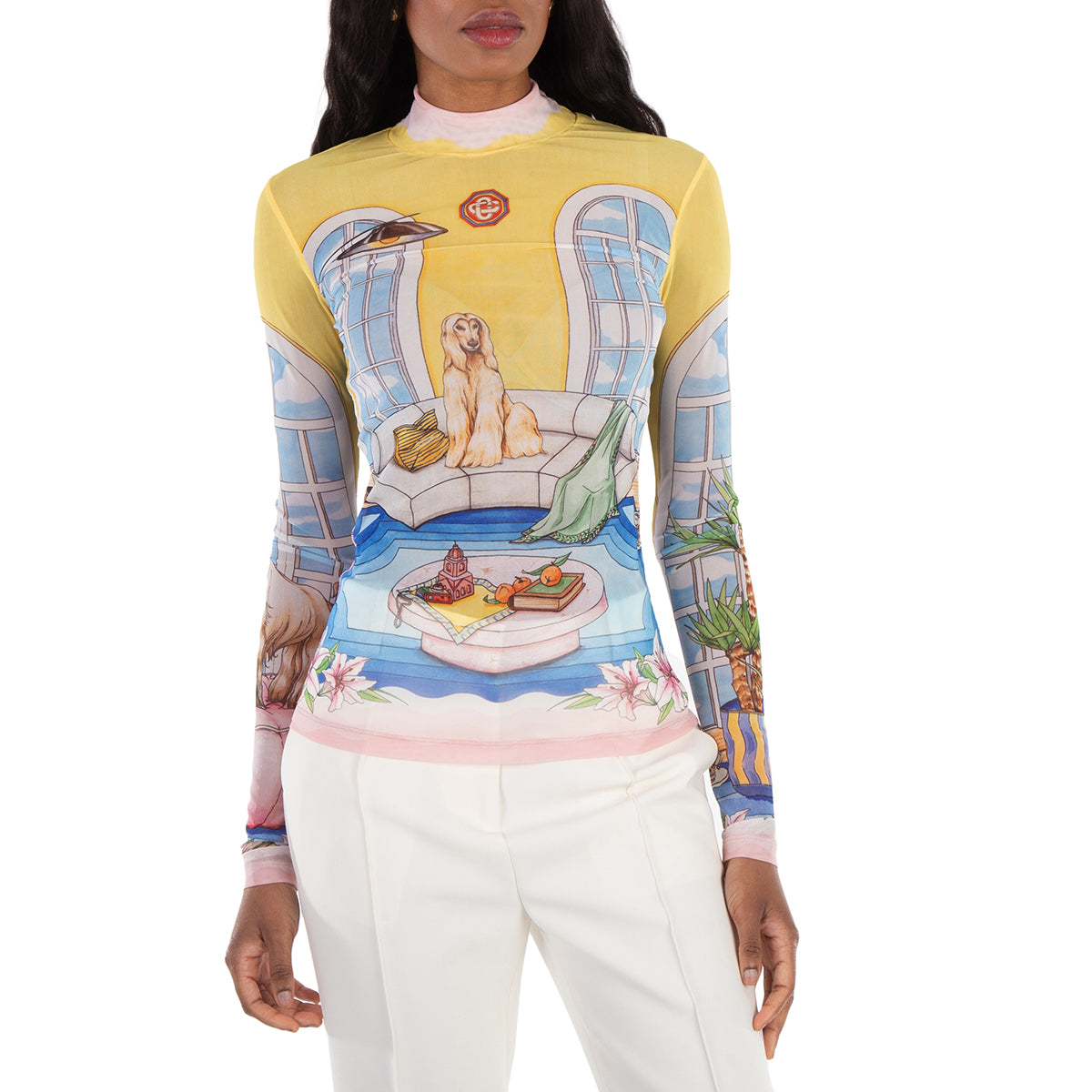 

Касабланка Иллюстрация-Стиль Принт Сетчатый Топ Casablanca, Appartement Dans Les Airs