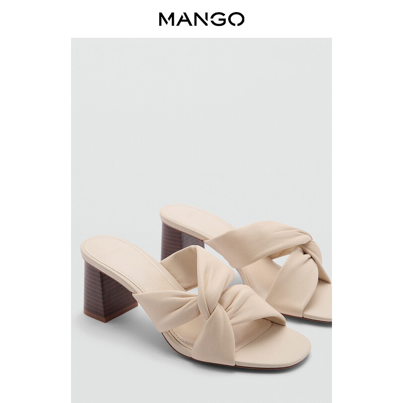 

Кожаные туфли Mango на толстом каблуке, светло-бежевый