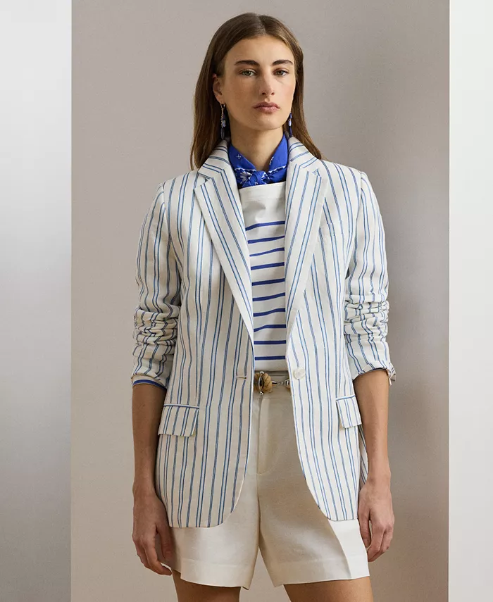 

Женский полосатый блейзер из смесового льна Lauren Ralph Lauren, белый