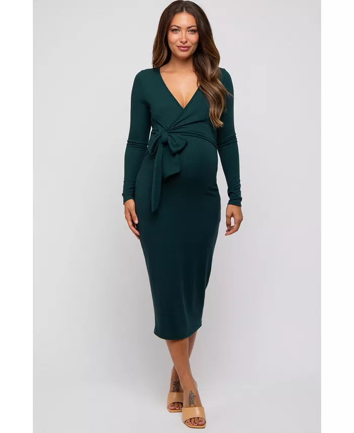 

Беременное бордовое платье с длинными рукавами и рубчиком Pinkblush