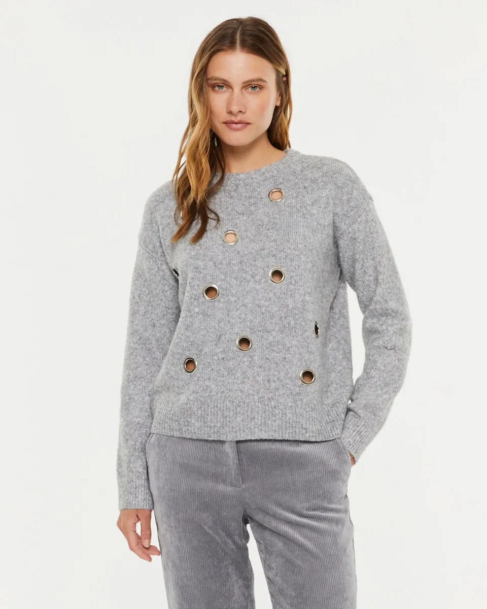 

Женский свитер с декоративными металлическими кольцами Paz Torras, серый