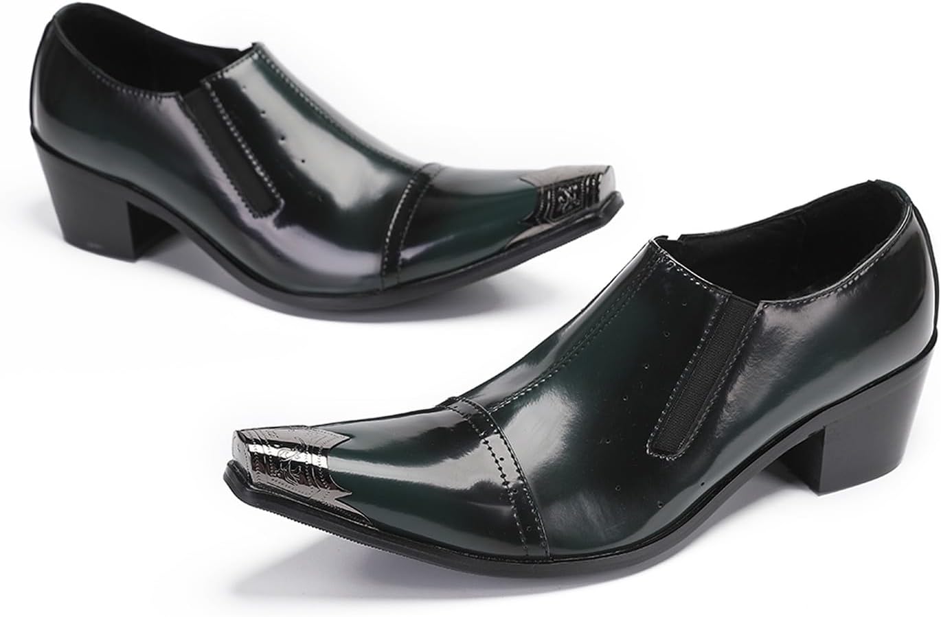Мужские лоферы Santimon Loafers, свадебное платье, слипоны, диско, вечерние туфли - повседневные туфли на каблуке с металлическим носком - западные мокасины для мужчин и мальчиков, зеленый — фото 4