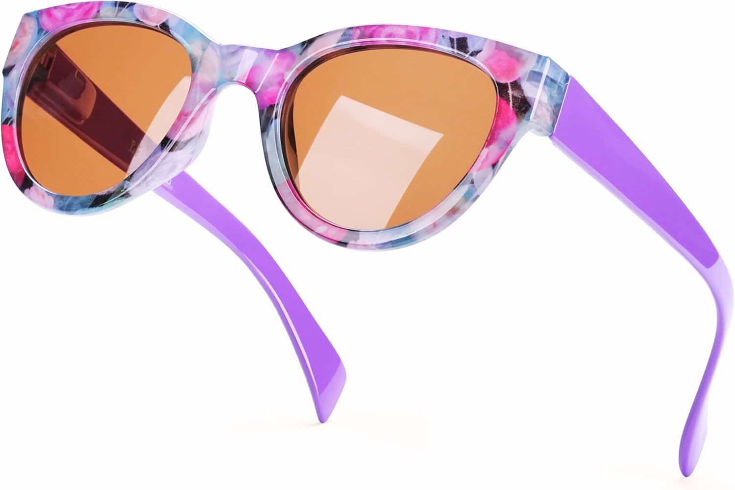 

Солнцезащитные очки женские Leafael, ретро, квадратные «кошачий глаз», цветочный принт, поляризованные, УФ-защита, цвет: фиолетовые дужки, розовый узор, повседневные, спортивные