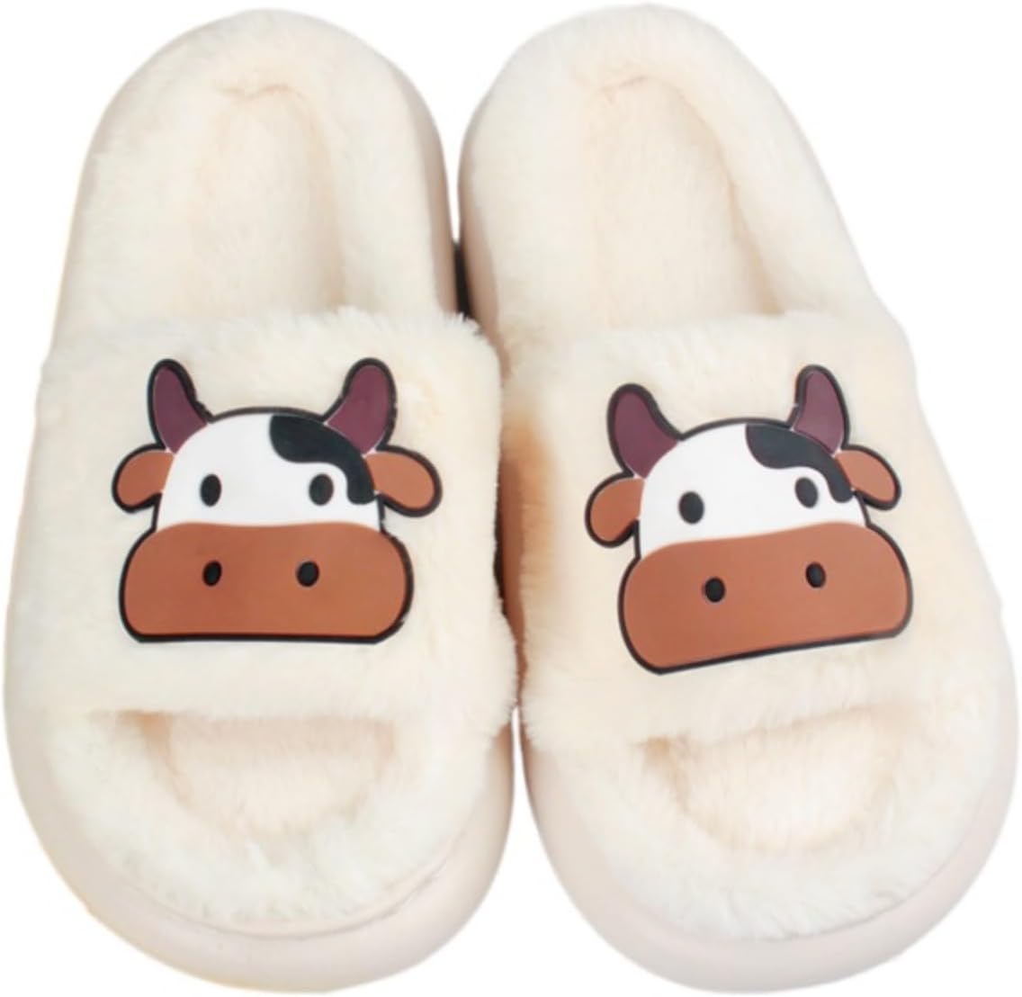 

Тапочки Vaca в виде коровы для женщин и мужчин, милые, бесшумные, плюшевые, кавайные, недорогие, пушистые, забавные, оригинальные, мягкие, теплые, нескользящие Elirar, белый