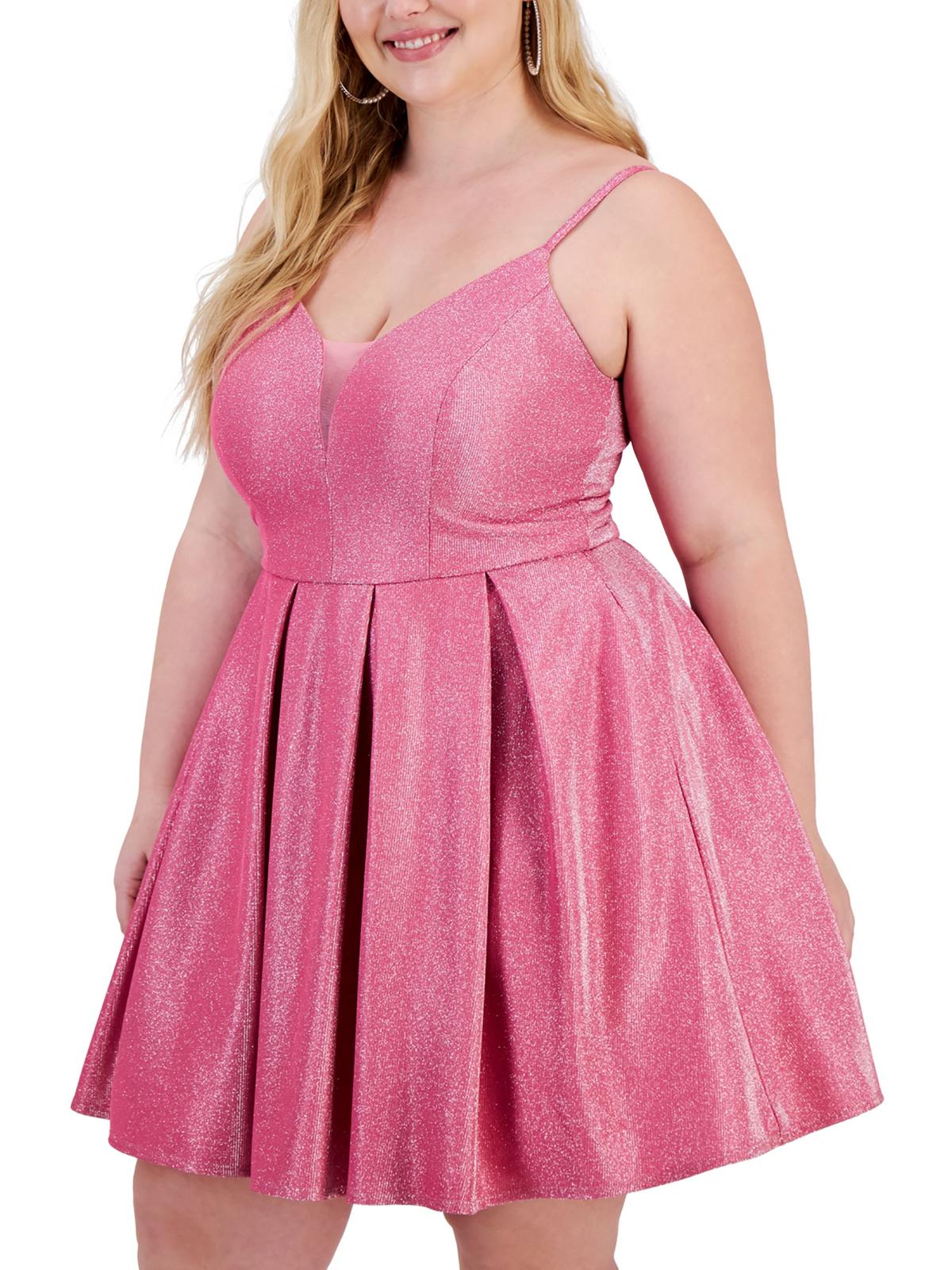 

Плюс Женское блестящее мини-платье с расклешенным кроем B. Darlin, светло-розовый/розовый