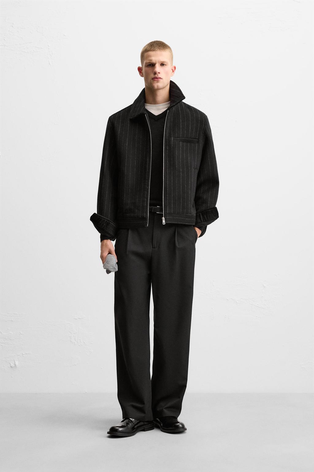 

Шерстяная куртка в полоску ZARA, черный