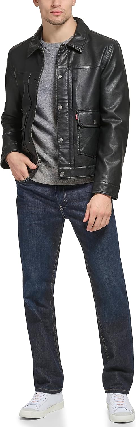 Мужская легкая куртка-рубашка Levi's для дальнобойщиков Levi's, Black Faux Leather — фото 4