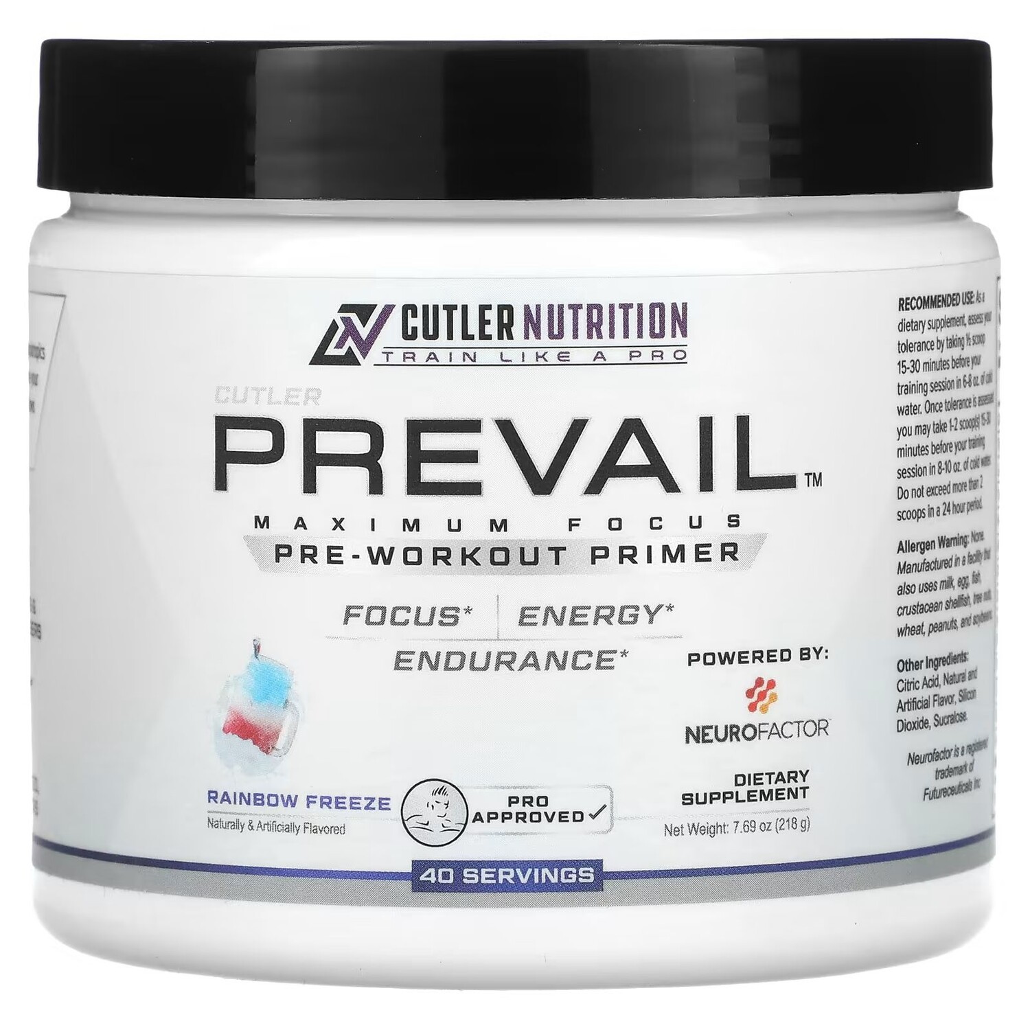 

Prevail, Предтренировочный праймер, Rainbow Freeze, 7,69 унций (218 г) Cutler Nutrition