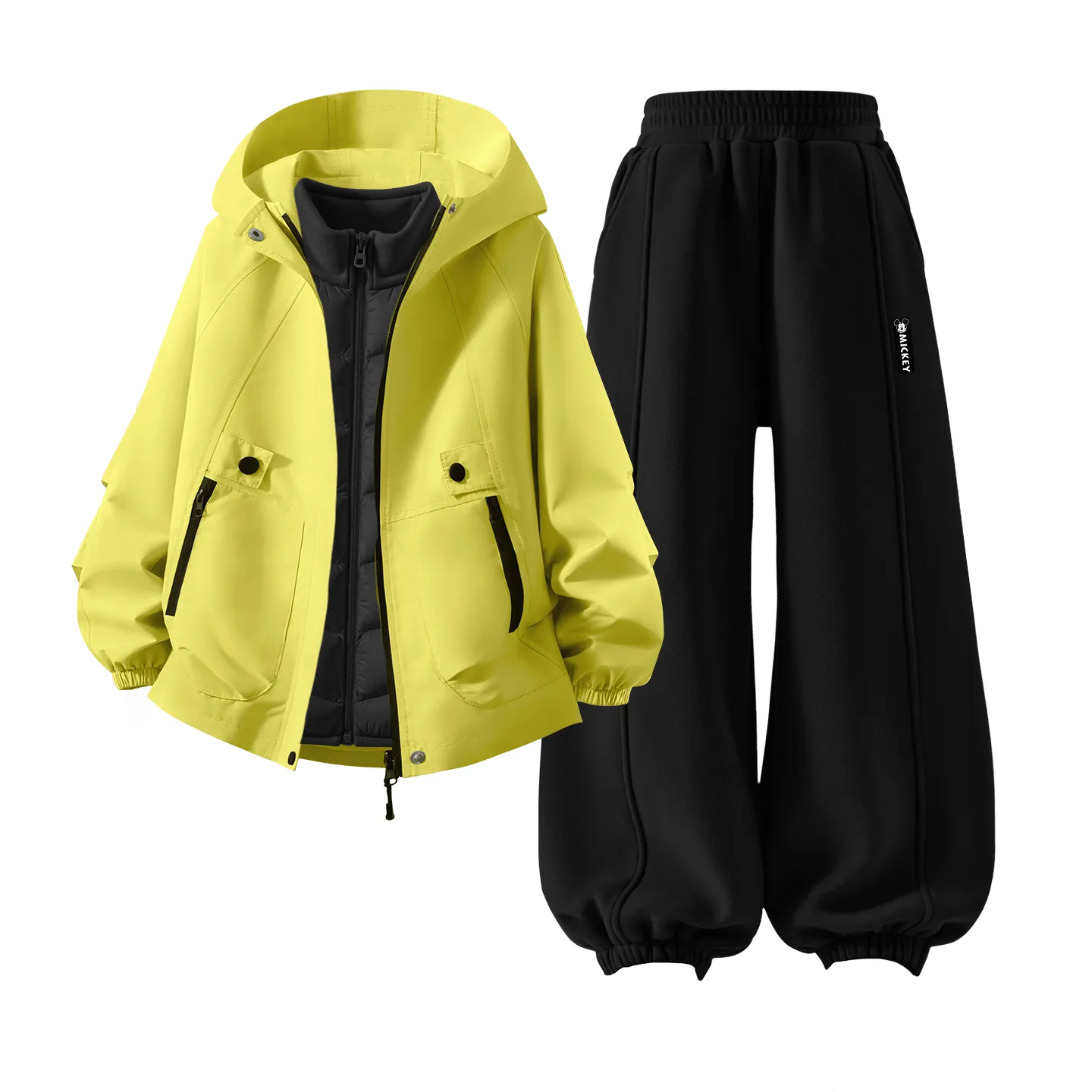 Детский спортивный костюм с круглым вырезом Disney, [Thickened Thermal Three-Piece Set]Solid Color Green+DiH Long Hook-and-Loop K Black+DiH Square Hook-and-Loop K Ecru — фото 3