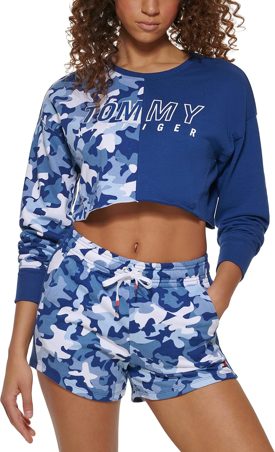 

Женская укороченная толстовка Tommy Hilfiger с заниженной линией плеч и круглым вырезом, Deep Blue