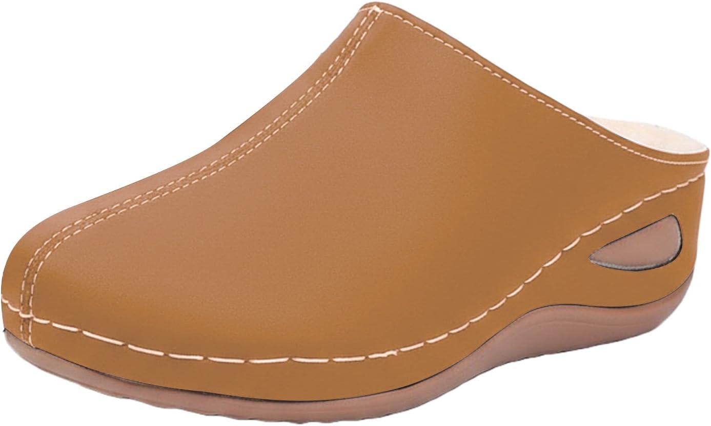 

Женские сабо с меховой подкладкой, повседневные и простые, теплые, с толстой подошвой, для дома и улицы, с поддержкой свода стопы, из замши, с флисовой подкладкой, на платформе Canbebig, светло-коричневый