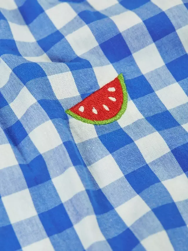 Детский летний короткий комбинезон, кобальтовая клетка/Happy Frugi — фото 3