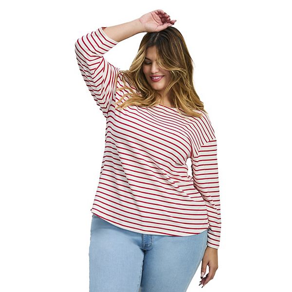 

Женский топ Aimee в полоску plus size Avenue, Ivory Red