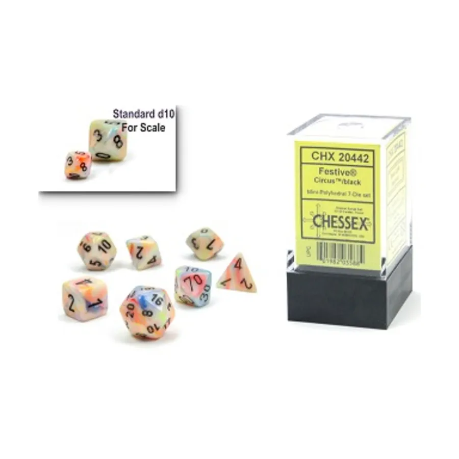 

Набор Mini Poly — Праздничный цирк в черном цвете (7), Dice - Miniature 10mm & 5mm (Chessex)