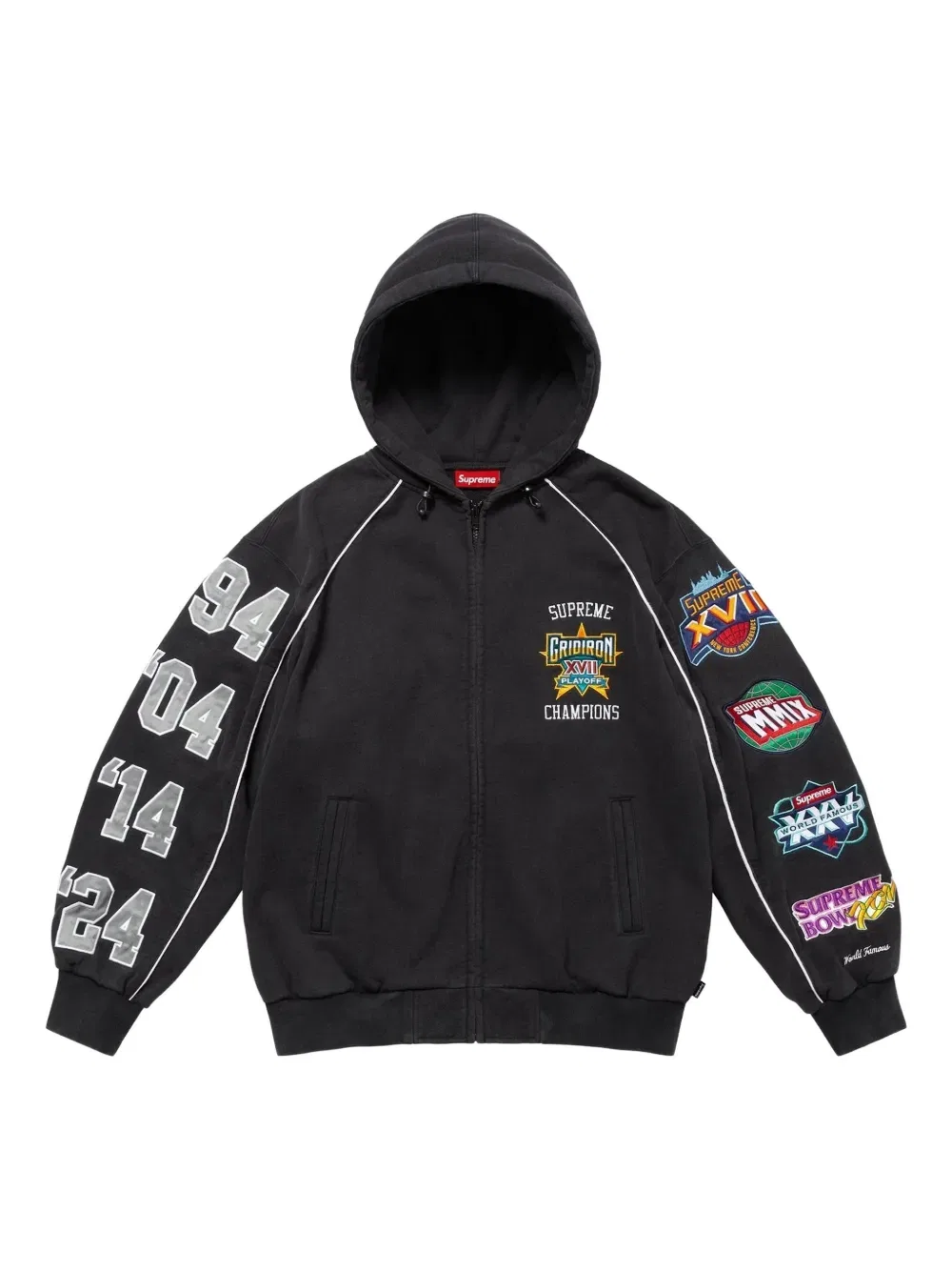 Худи Playoffs на молнии с множеством аппликаций Supreme, черный